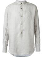 Eleventy Mandarin Collar Shirt, Men's, Size: 38, Grey, Linen/flax