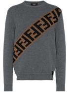 Fendi Ticker Tape Logo Wool Jumper - Grey