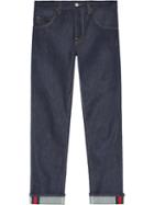 Gucci - Tapered Denim Pants With Web - Men - Cotton/spandex/elastane - 38, Blue, Cotton/spandex/elastane