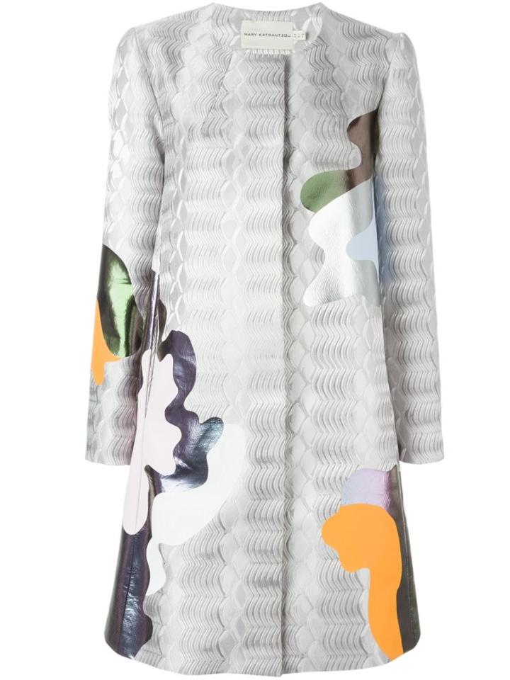 Mary Katrantzou Framis A-line Coat, Women's, Size: 10, Grey, Silk/polyurethane/polyester