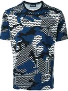 Neil Barrett Patterned Camouflage T-shirt, Men's, Size: Xs, Blue, Cotton