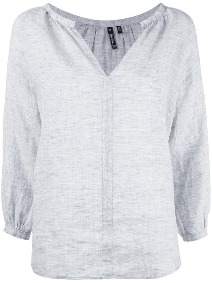 Woolrich V-neck Blouse, Women's, Size: Xs, Blue, Linen/flax