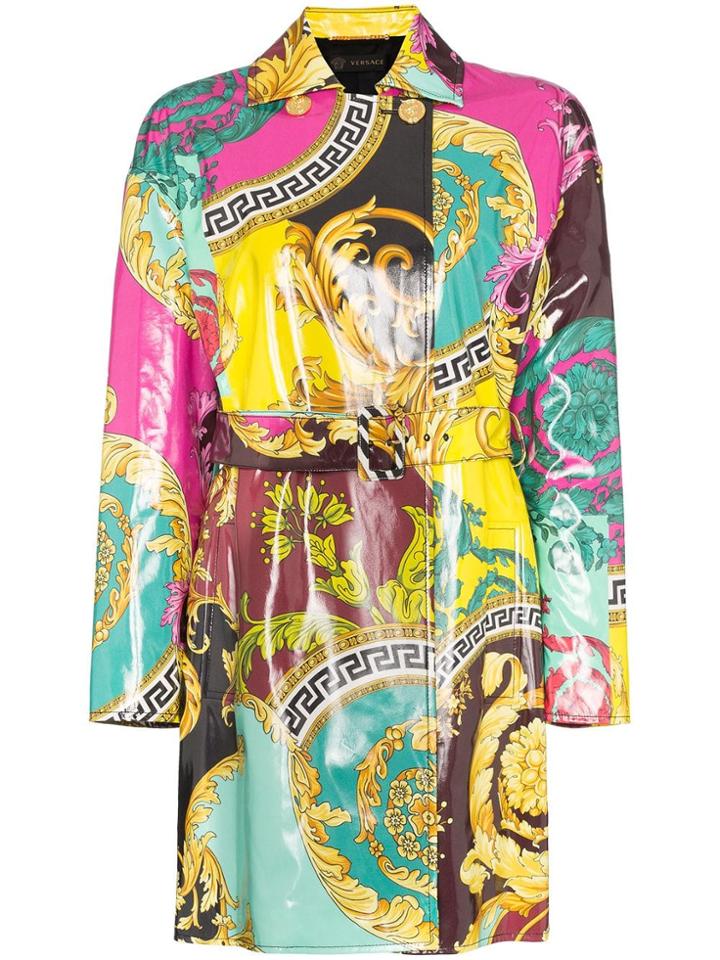 Versace Baroque Print Mac Coat - Purple