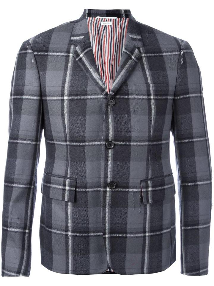 Thom Browne Checked Blazer, Men's, Size: 1, Grey, Wool/cupro