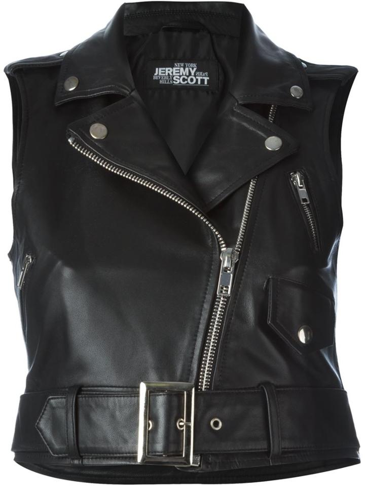 Jeremy Scott Sleeveless Biker Jacket, Women's, Size: 42, Black, Sheep Skin/shearling/polyester