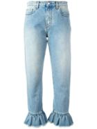 Msgm Ruffle-trimmed Cropped Jeans - Blue