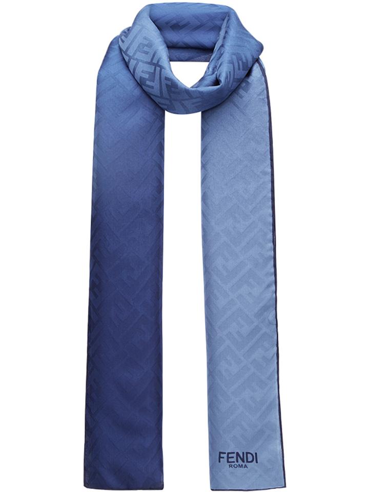 Fendi Two-tone Embossed Logo Scarf - Blue