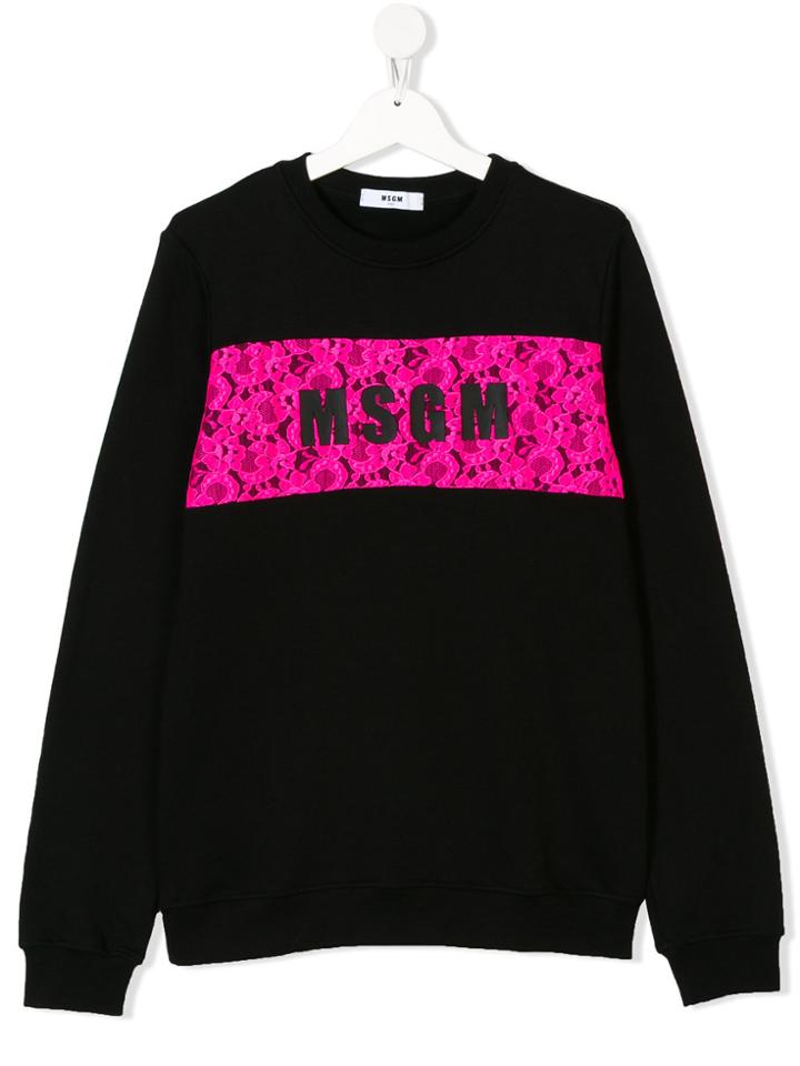 Msgm Kids Lace Insert Logo Sweatshirt - Black