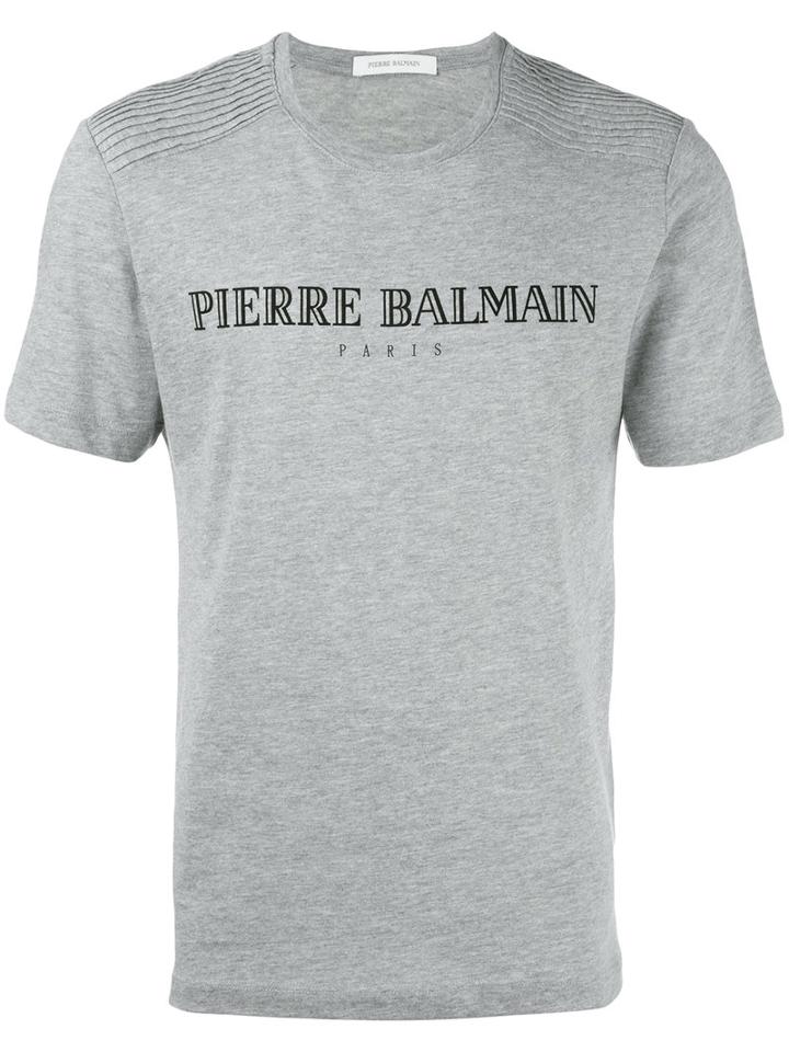Pierre Balmain Logo Print T-shirt, Men's, Size: 52, Grey, Cotton/polyester