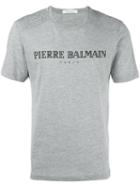 Pierre Balmain Logo Print T-shirt, Men's, Size: 52, Grey, Cotton/polyester