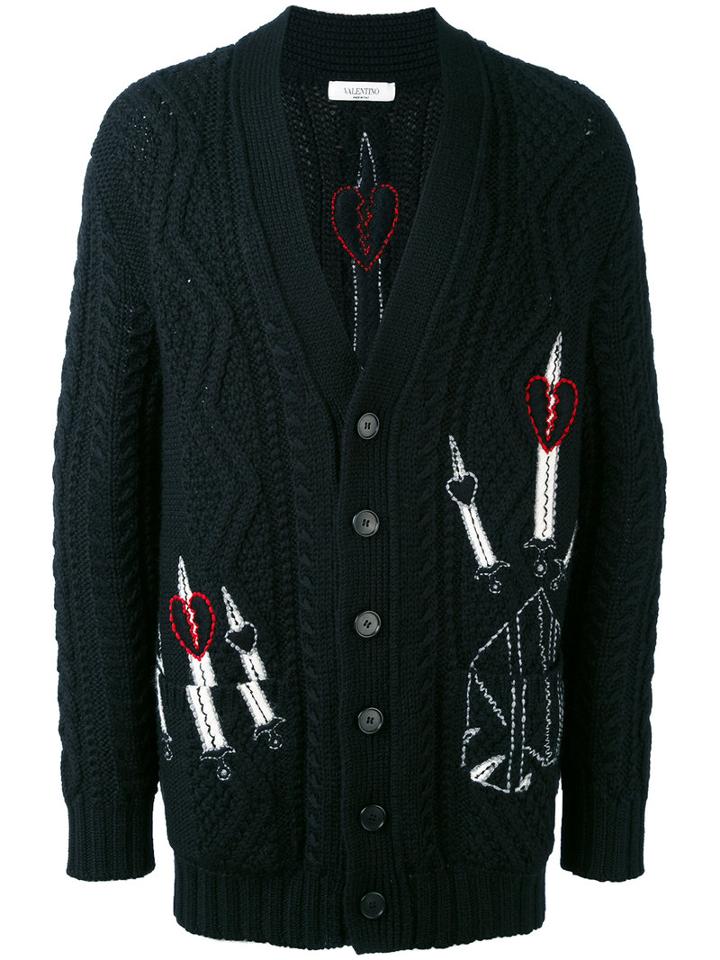 Valentino - Embroidered Cardigan - Men - Acrylic/polyamide/mohair/virgin Wool - Xs, Black, Acrylic/polyamide/mohair/virgin Wool