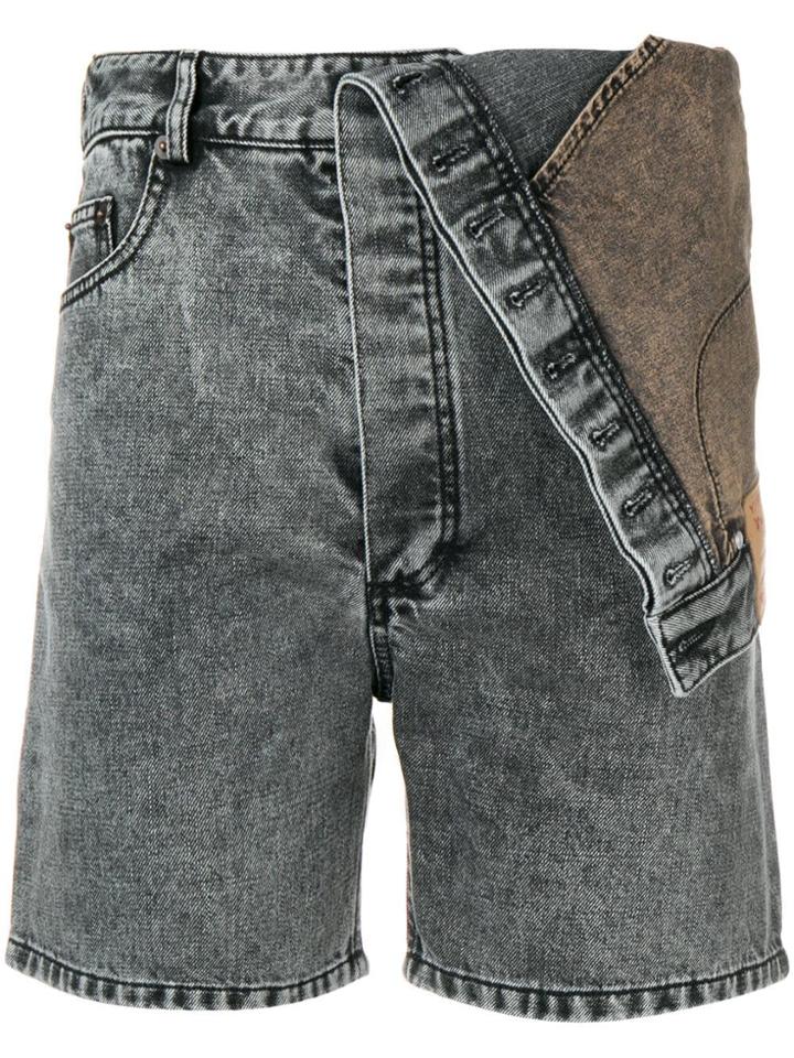 Y / Project Fitted Denim Shorts - Grey