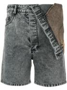 Y / Project Fitted Denim Shorts - Grey