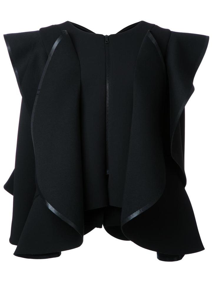 Robert Wun Structured Wide Ruffle Jacket, Women's, Size: 12, Black, Polyester/spandex/elastane