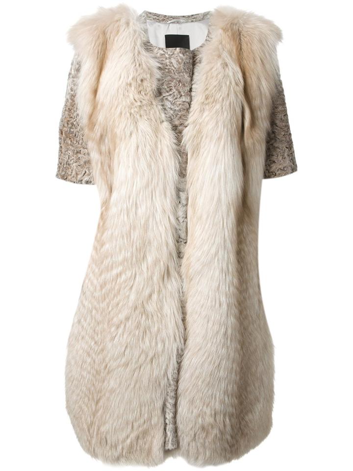 Liska Panelled Short Sleeve Coat - Nude & Neutrals