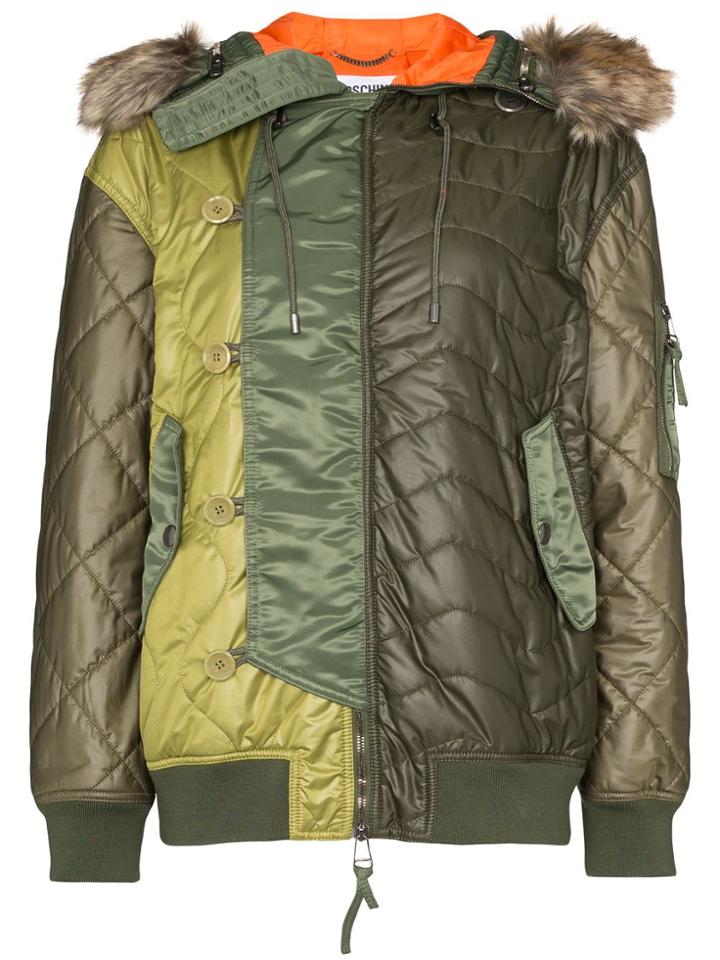 Moschino Hooded Quilted Bomber Jacket - Green