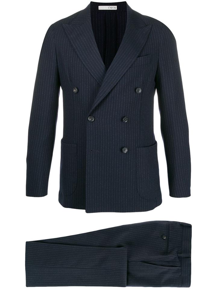0909 Pinstripe Two Piece Suit - Blue