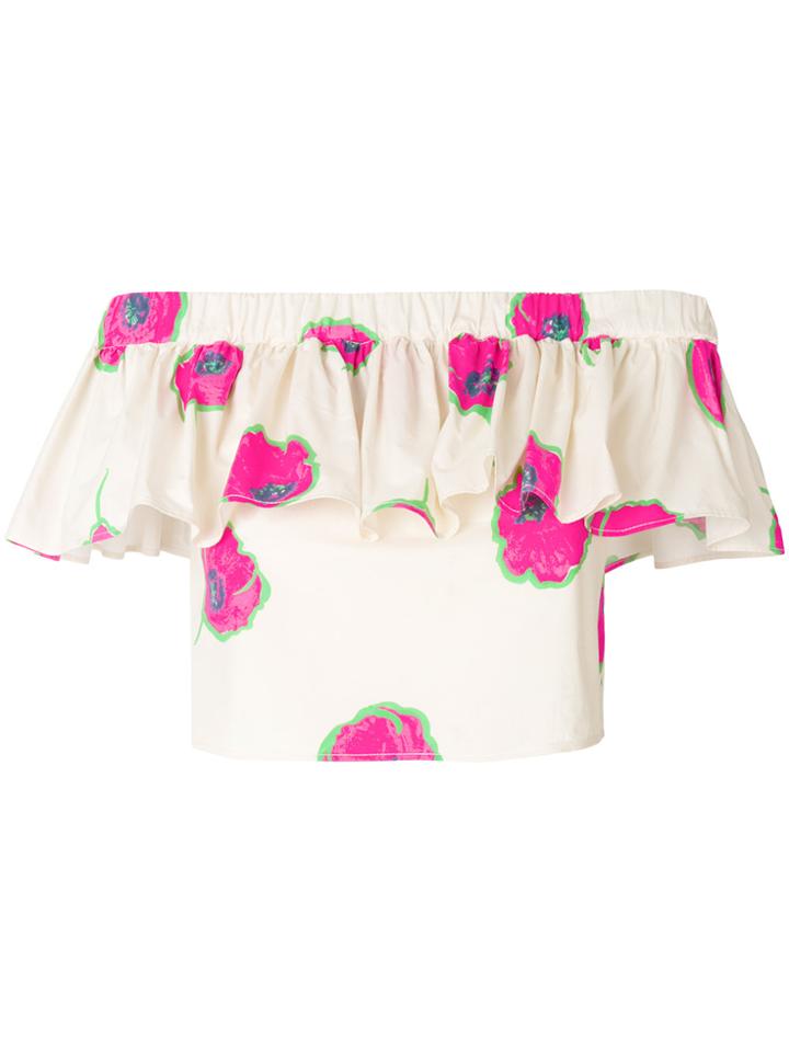 La Doublej Cropped Floral Top - Nude & Neutrals