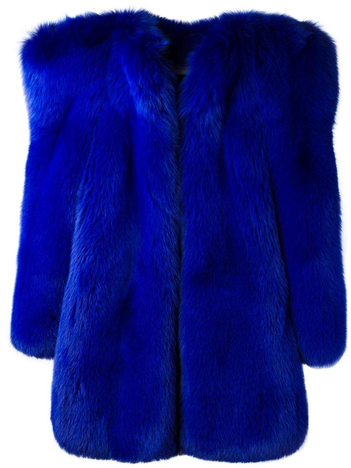 Saint Laurent Exaggerated Shoulder Coat - Blue