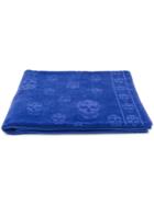 Alexander Mcqueen Skull Embroidered Beach Towel - Blue