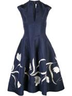 Oscar De La Renta Tulip Embroidered Cocktail Dress - Blue