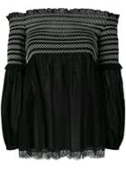 Blumarine Embroidered Off-the-shoulder Blouse - Black