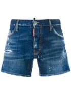Dsquared2 Stonewashed Distressed Denim Shorts, Men's, Size: 46, Blue, Cotton/spandex/elastane/polyester