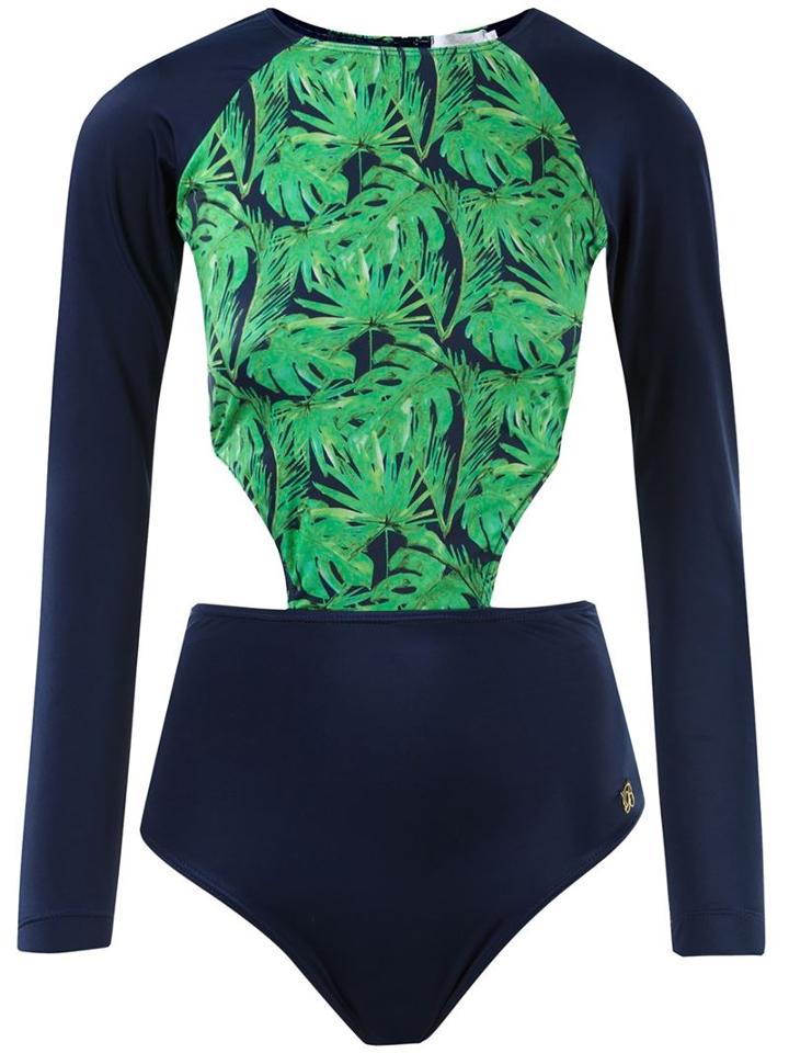 Brigitte Foliage Long Sleeved Swimsuit, Women's, Size: Gg, Blue, Polyamide/spandex/elastane