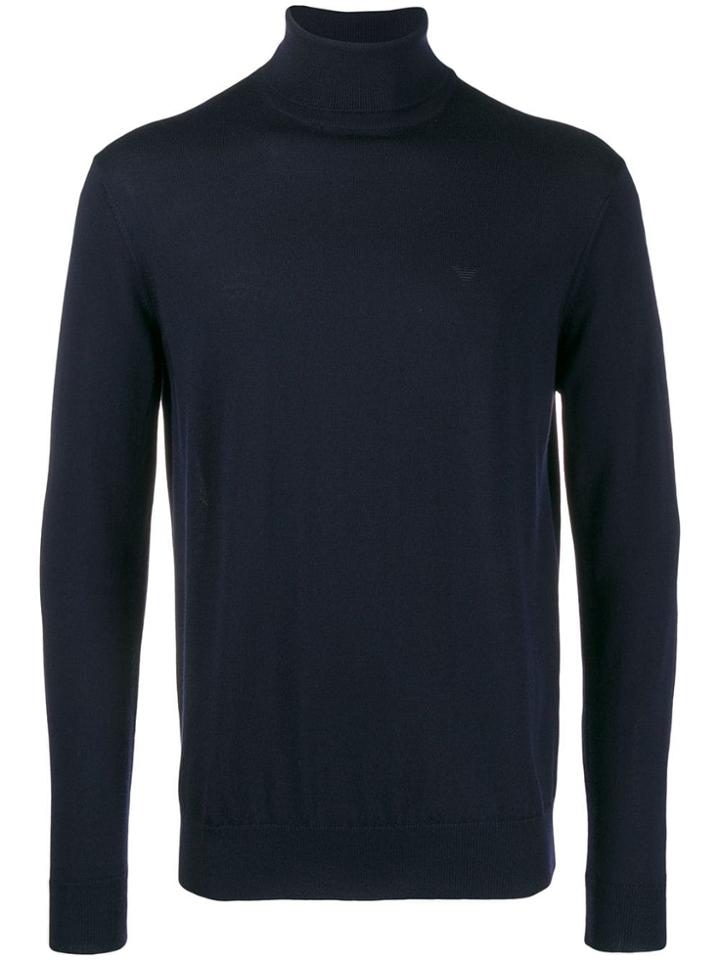 Emporio Armani Embroidered Logo Turtleneck Sweater - Blue
