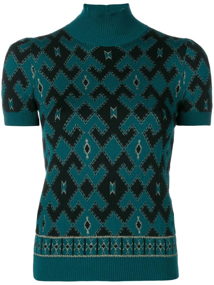 Gucci Vintage 2000's Geometric Knitted Top - Blue