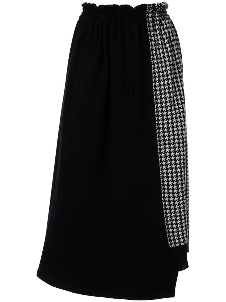 Y's Panelled Houndstooth Pattern Skirt - Black