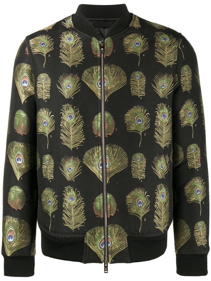 Alexander Mcqueen Peacock Print Bomber Jacket - Black