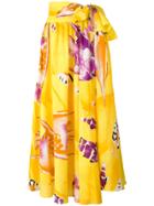 Jean Louis Scherrer Vintage Tie Waist Carp Print Skirt - Yellow &