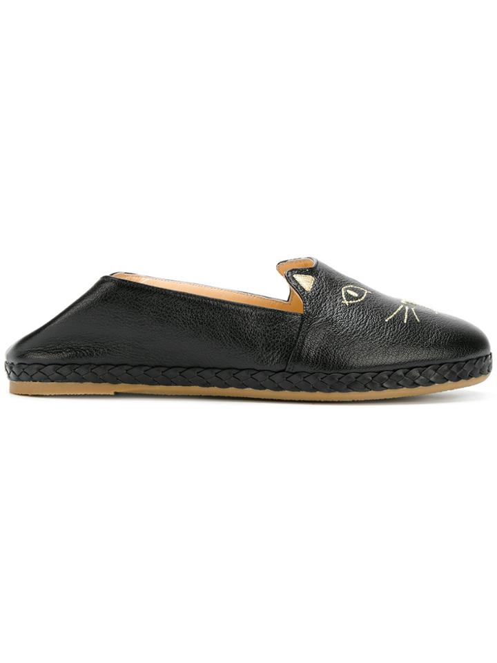 Charlotte Olympia Cat Face Slippers - Black