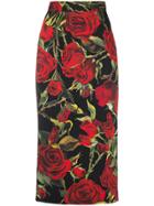 Dolce & Gabbana Rose Print Pencil Skirt - Black