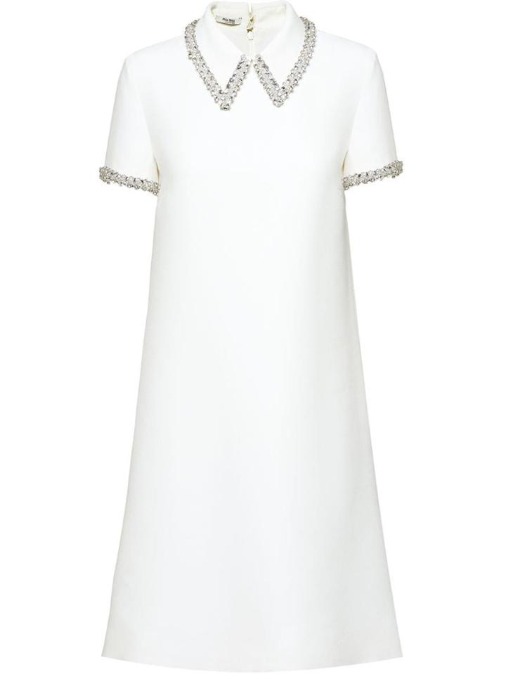 Miu Miu Cady Embellished Collar Dress - White