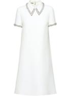 Miu Miu Cady Embellished Collar Dress - White