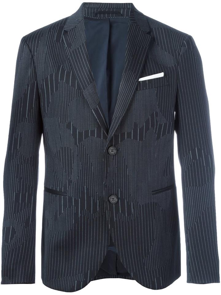 Neil Barrett Line Detail Suit Jacket, Men's, Size: 48, Blue, Polyester/spandex/elastane/virgin Wool