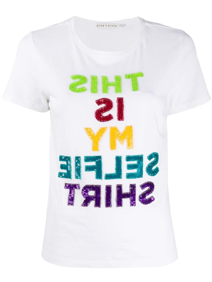 Alice+olivia Sequin Embroidery T-shirt - White