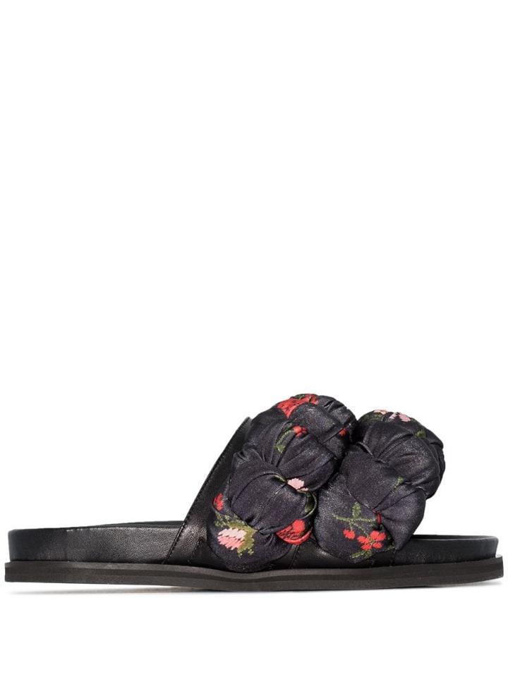 Simone Rocha Floral Print Braid Slides - Black
