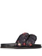 Simone Rocha Floral Print Braid Slides - Black