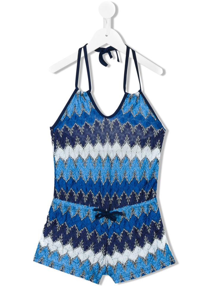 Mc2 Saint Barth Kids - Patterned Playsuit - Kids - Spandex/elastane/viscose - 12 Yrs, Blue