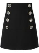 Dolce & Gabbana Nautical Button Skirt, Women's, Size: 42, Black, Virgin Wool/spandex/elastane/silk/polyamide