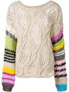 Natasha Zinko Striped Sleeve Crochet Jumper - Neutrals