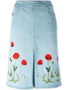 Stella Mccartney Embroidered Denim Skirt, Women's, Size: 40, Blue, Cotton/spandex/elastane/polyester