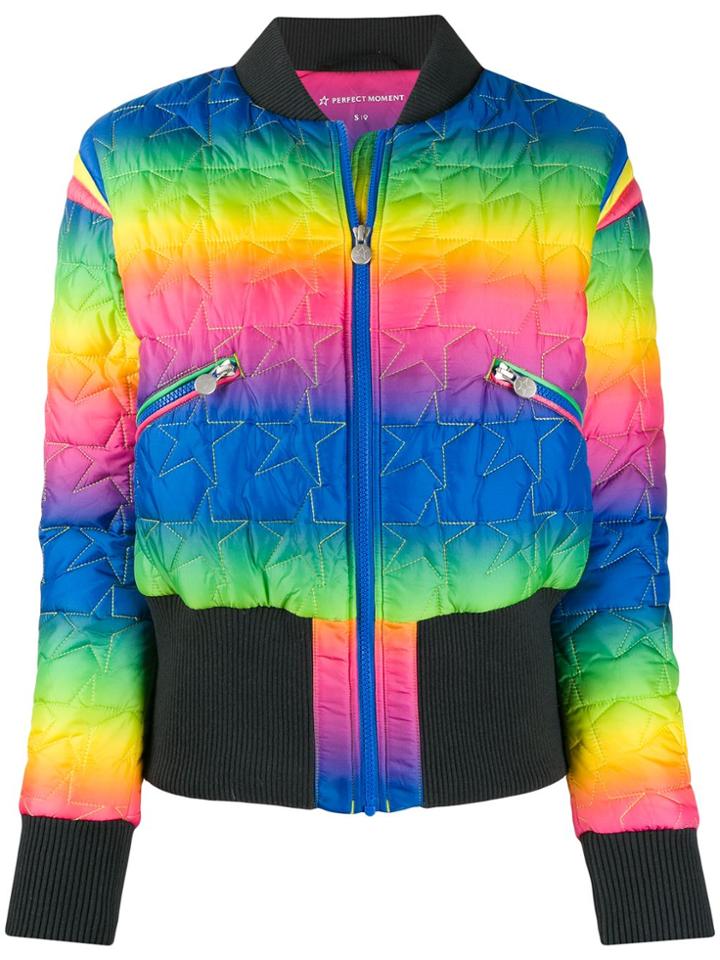Perfect Moment Glacier Rainbow Quilted Bomber Jacket - Blue