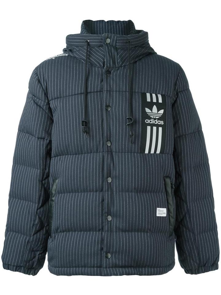 Adidas Originals Pinstripe Hooded Down Jacket, Men's, Size: Xl, Blue, Polyester/viscose/feather