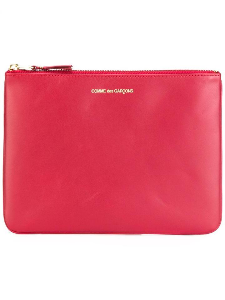 Comme Des Garçons Top Zip Clutch, Adult Unisex, Red, Calf Leather