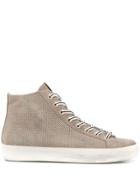 Leather Crown Perforated Hi-top Sneakers - Neutrals