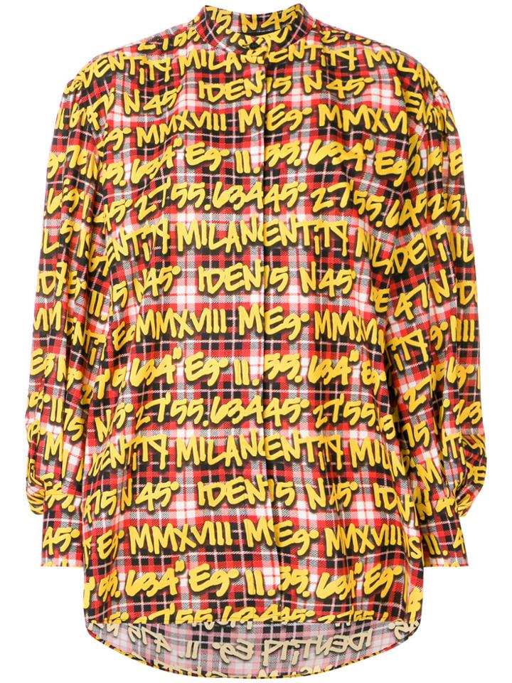 Msgm Slogan Print Check Shirt - Yellow & Orange
